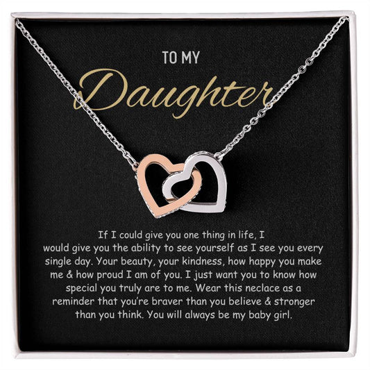 To My Daughter - Interlocking Hearts Necklace (Yellow & White Gold)